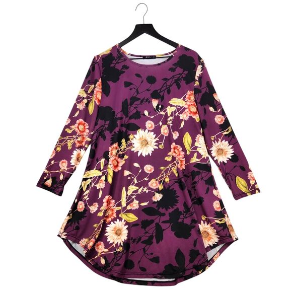 Lily by Firmiana Floral Swing Dress Tunic Medium Stretch Cottagecore Art to Wear - Picture 1 of 13